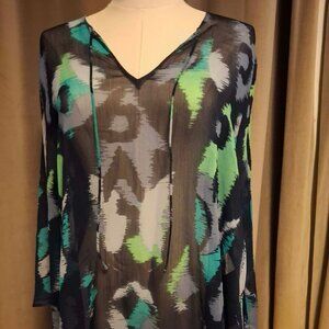 Banana Republic Blue Patterned Sheer Blouse